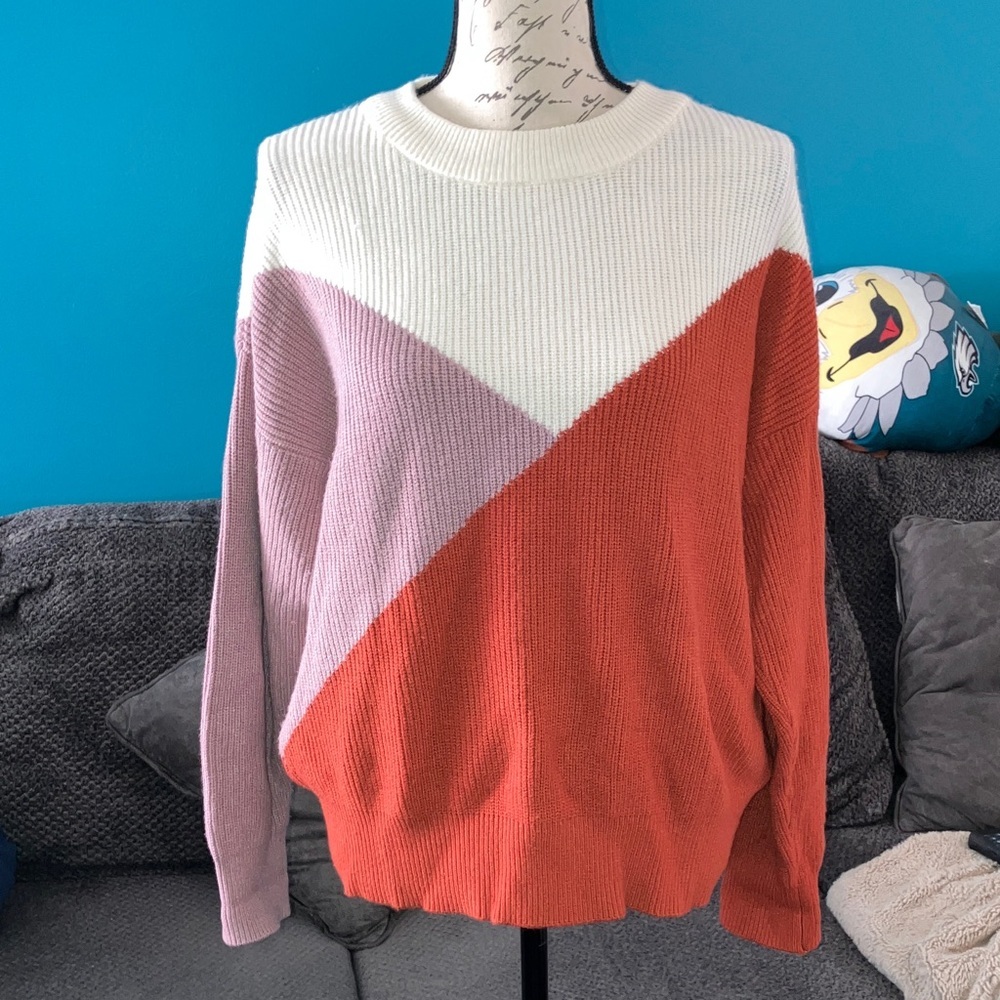 Sophie Rue Colorblock Cable Knit Sweater, Large